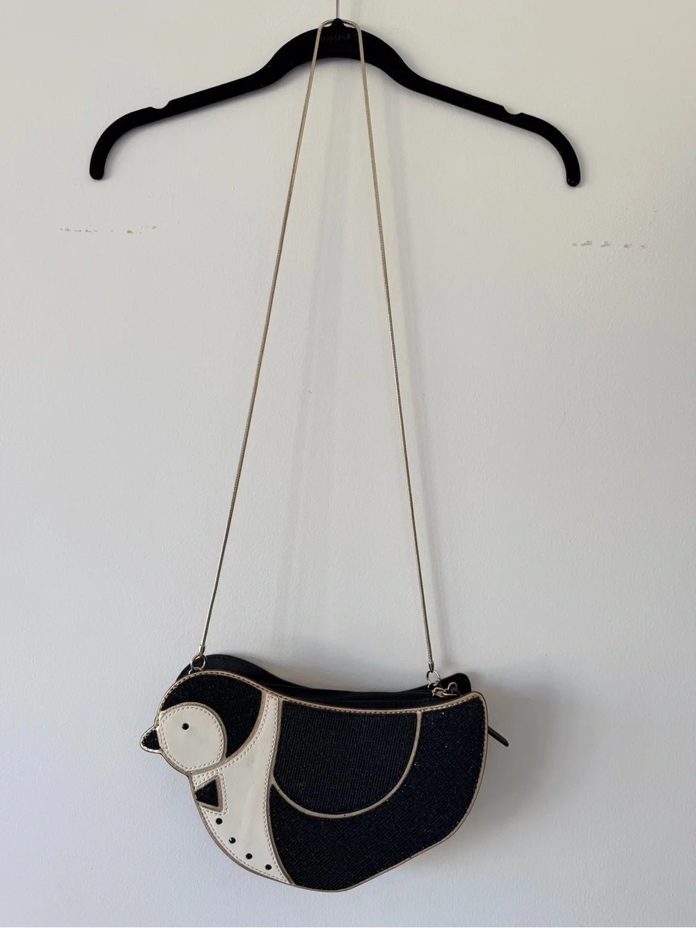 Kate Spade Clifton Lane Sparkly Tuxedo Penguin Gold Chain Crossbody Bag